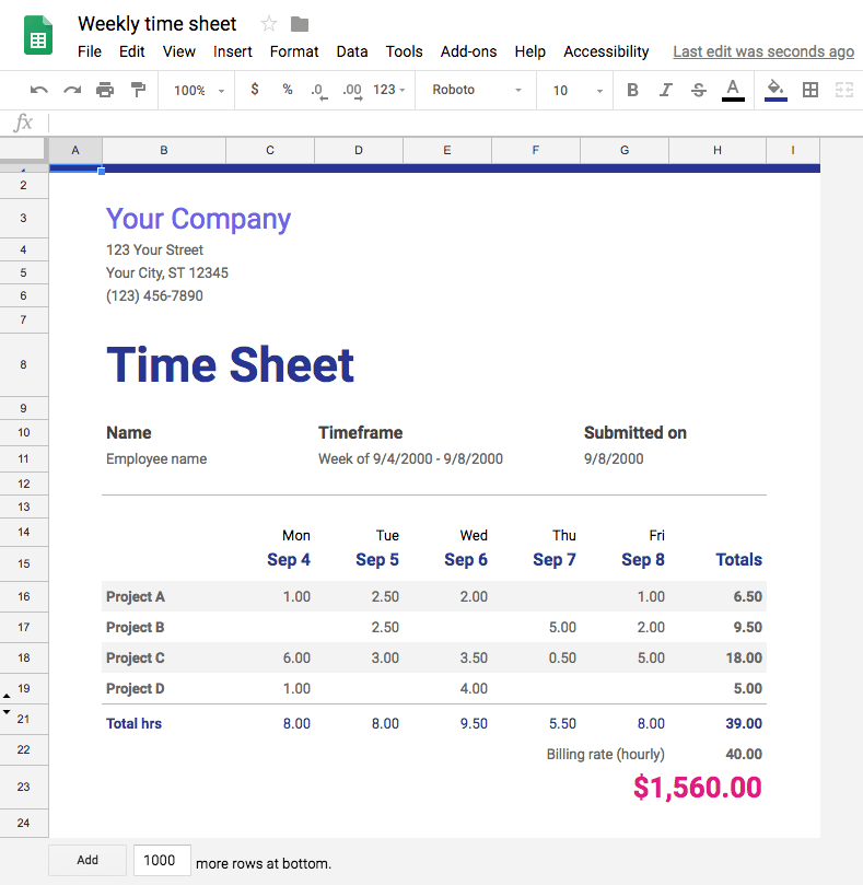 Google Sheets Time Sheet Template