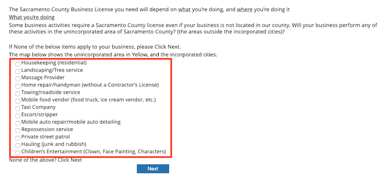 Sacramento County business licenses