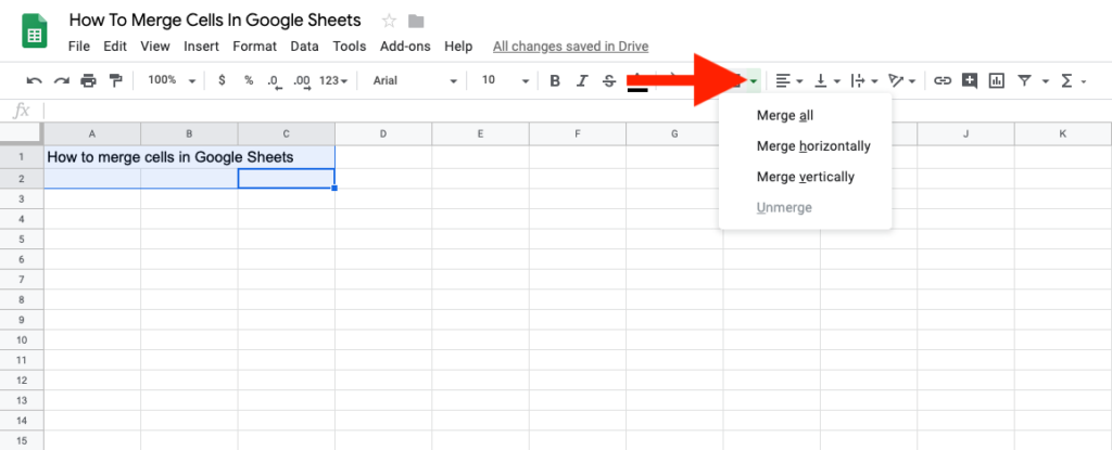 google docs spreadsheet merge cells