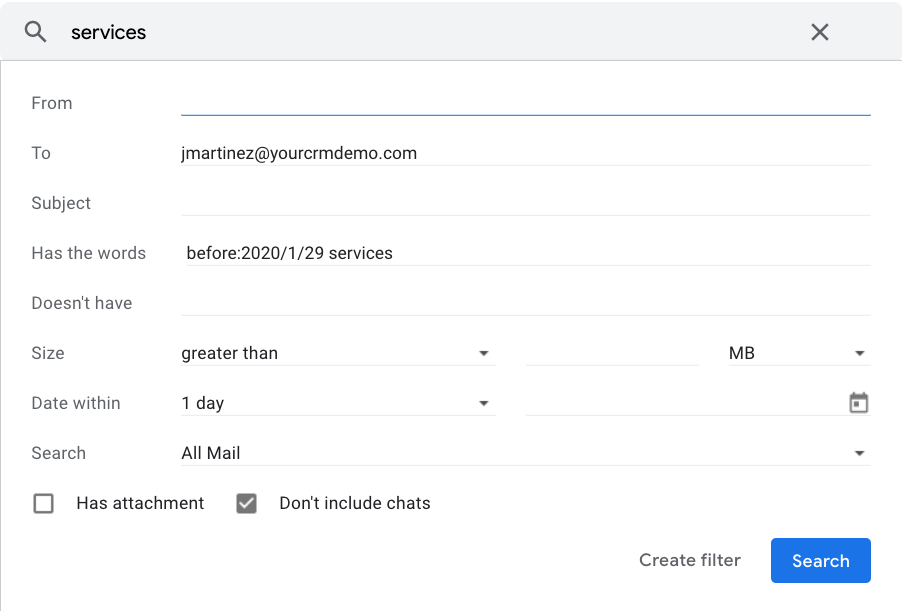 Gmail Search Chips: Advanced Search