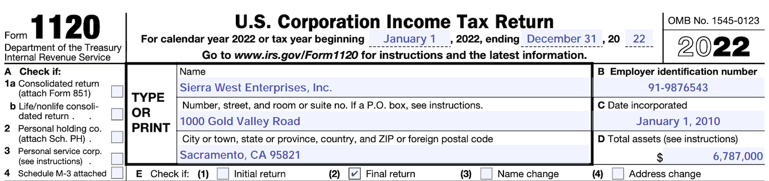 Sacramento Corporation Tax Return