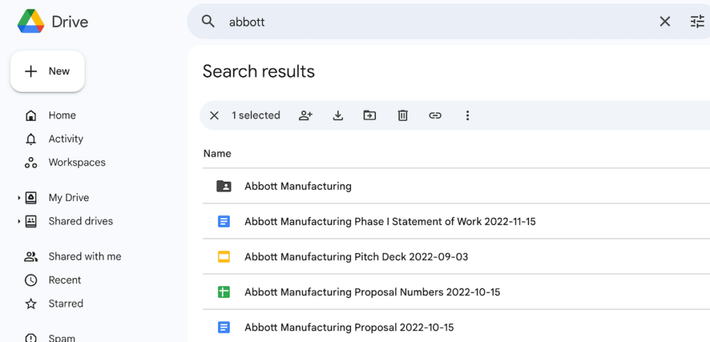 Example Google Drive Search Results